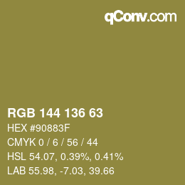 カラーコード: RGB 144 136 63 | qconv.com