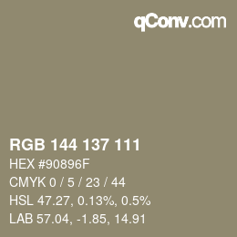 Farbcode: RGB 144 137 111 | qconv.com