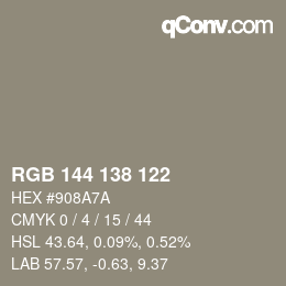 Farbcode: RGB 144 138 122 | qconv.com