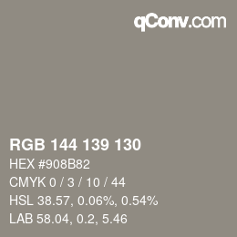 颜色代码: RGB 144 139 130 | qconv.com