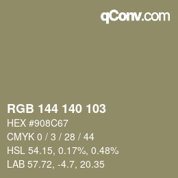 颜色代码: RGB 144 140 103 | qconv.com