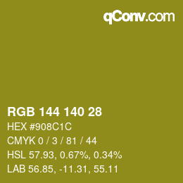 Color code: RGB 144 140 28 | qconv.com