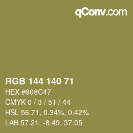 颜色代码: RGB 144 140 71 | qconv.com