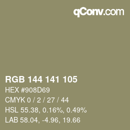 Color code: RGB 144 141 105 | qconv.com