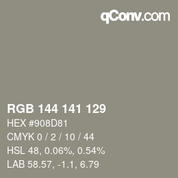 Color code: RGB 144 141 129 | qconv.com