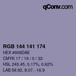 Color code: RGB 144 141 174 | qconv.com