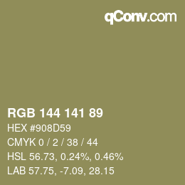 Color code: RGB 144 141 89 | qconv.com