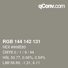 Color code: RGB 144 142 131 | qconv.com