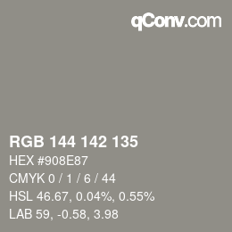 Color code: RGB 144 142 135 | qconv.com