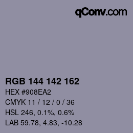 Color code: RGB 144 142 162 | qconv.com