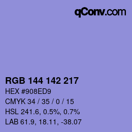 Color code: RGB 144 142 217 | qconv.com