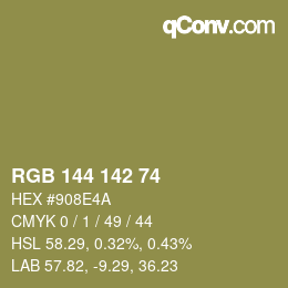 Color code: RGB 144 142 74 | qconv.com