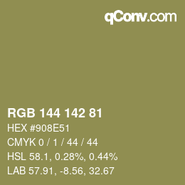 Color code: RGB 144 142 81 | qconv.com