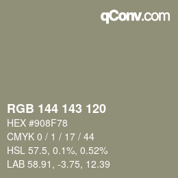 Color code: RGB 144 143 120 | qconv.com