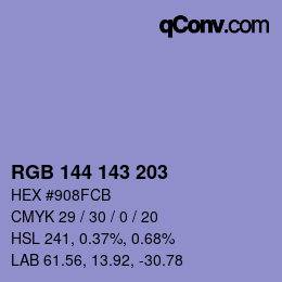 カラーコード: RGB 144 143 203 | qconv.com
