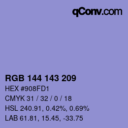 Color code: RGB 144 143 209 | qconv.com