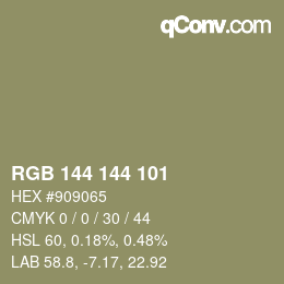 Color code: RGB 144 144 101 | qconv.com