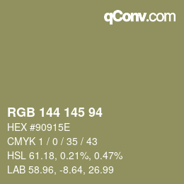 Color code: RGB 144 145 94 | qconv.com