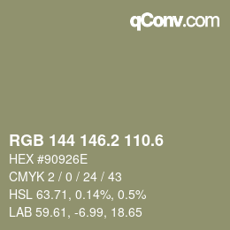 カラーコード: RGB 144 146.2 110.6 | qconv.com