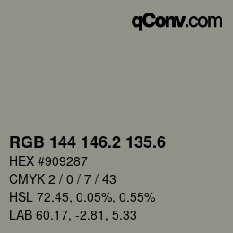 カラーコード: RGB 144 146.2 135.6 | qconv.com