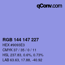 カラーコード: RGB 144 147 227 | qconv.com