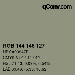 Farbcode: RGB 144 148 127 | qconv.com