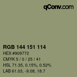 Color code: RGB 144 151 114 | qconv.com