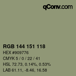 Color code: RGB 144 151 118 | qconv.com