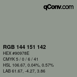 Color code: RGB 144 151 142 | qconv.com