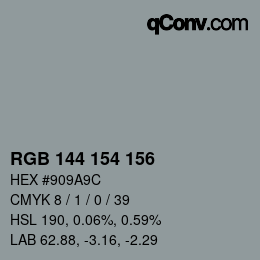 Código de color: RGB 144 154 156 | qconv.com