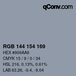 Color code: RGB 144 154 169 | qconv.com