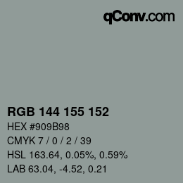 カラーコード: RGB 144 155 152 | qconv.com