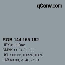 颜色代码: RGB 144 155 162 | qconv.com