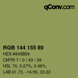 颜色代码: RGB 144 155 89 | qconv.com