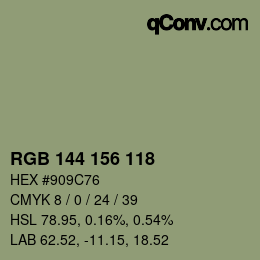 Color code: RGB 144 156 118 | qconv.com