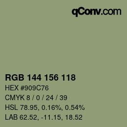 Color code: RGB 144 156 118 | qconv.com