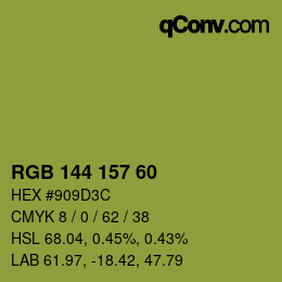 Color code: RGB 144 157 60 | qconv.com
