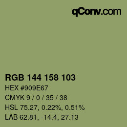 颜色代码: RGB 144 158 103 | qconv.com