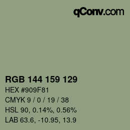 Color code: RGB 144 159 129 | qconv.com