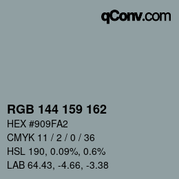 Color code: RGB 144 159 162 | qconv.com