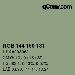 颜色代码: RGB 144 160 131 | qconv.com