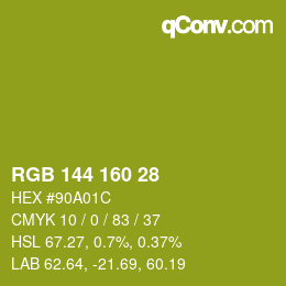 Color code: RGB 144 160 28 | qconv.com