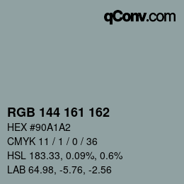 颜色代码: RGB 144 161 162 | qconv.com