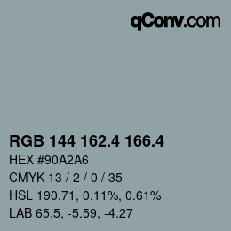 カラーコード: RGB 144 162.4 166.4 | qconv.com