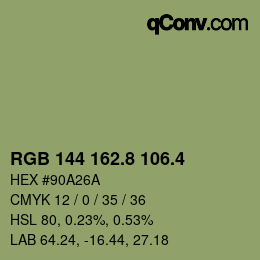 カラーコード: RGB 144 162.8 106.4 | qconv.com