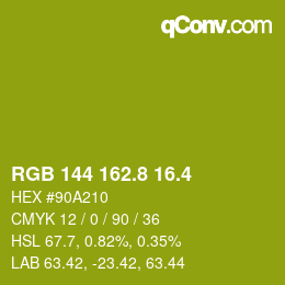 カラーコード: RGB 144 162.8 16.4 | qconv.com