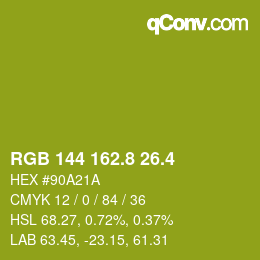 カラーコード: RGB 144 162.8 26.4 | qconv.com