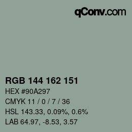 Código de color: RGB 144 162 151 | qconv.com