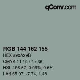 Código de color: RGB 144 162 155 | qconv.com
