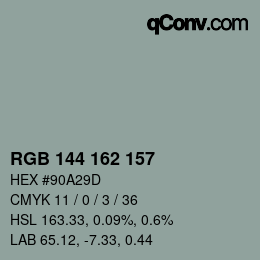 Code couleur: RGB 144 162 157 | qconv.com